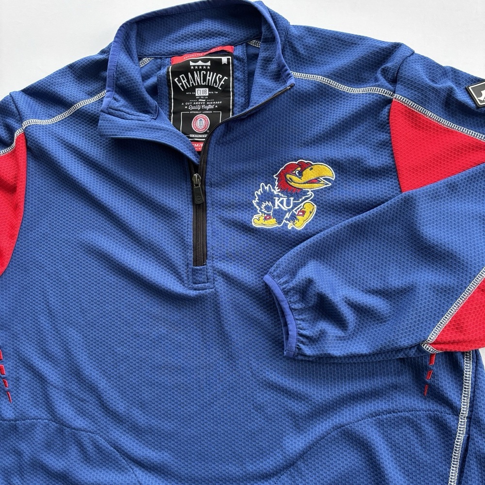 Kansas Jayhawks Franchise Club‎ ThermaTech 1/4 Zip Pullover M Medium Blue